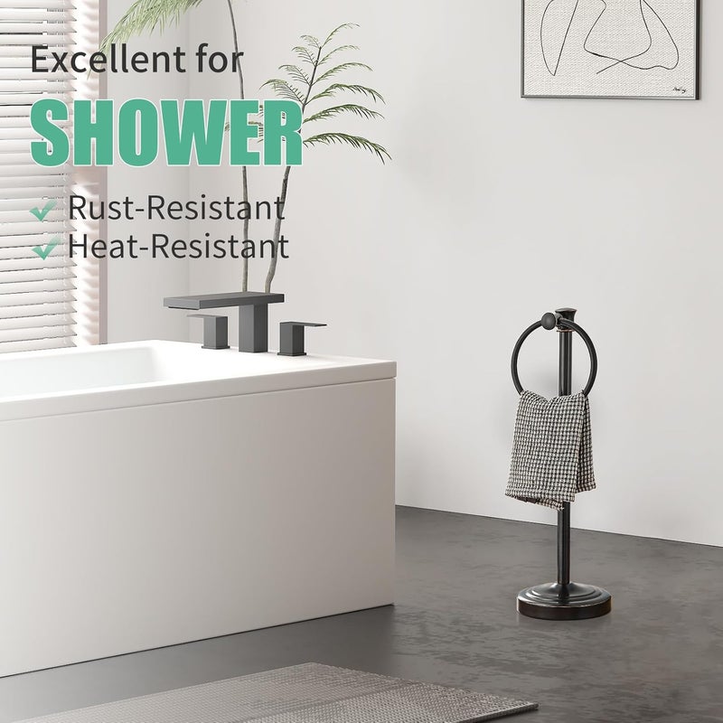 Hoimpro 17 Inch Stand Hand Towel Holder Towel Bar Towel Hanging Ring, Free Standing Floor Hand Towel Rack Storage for Bathroom Kitchen Vanity Countertops, Hardware Accessories(Oil Rubbed Bronze) - Image 3